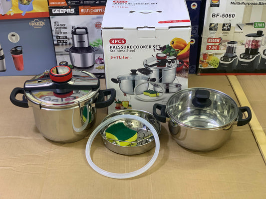 8 Pcs pressure cooker set 5L and 7L Stainless steel