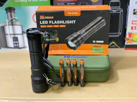 Yemao Brand LED Flashlights YM-G500| 1 meter Light Range 6000mah 4 battery | Type c and mobile charging port